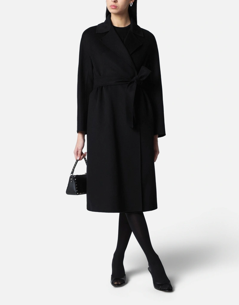 Max Mara Studio ブラックウールベルト付きコート (すべての新品