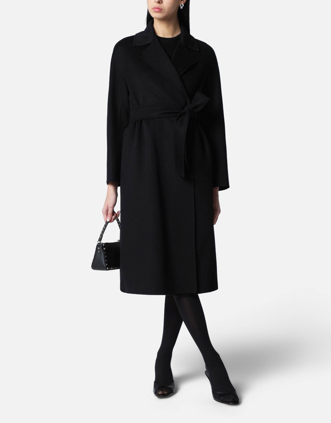 Max Mara Studio ブラックウールベルト付きコート (すべての新品