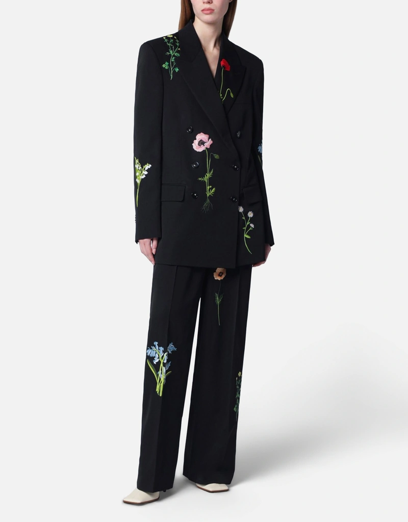 Stella McCartney ブラックウール刺繍パンツ (パンツ) IFCHIC.COM