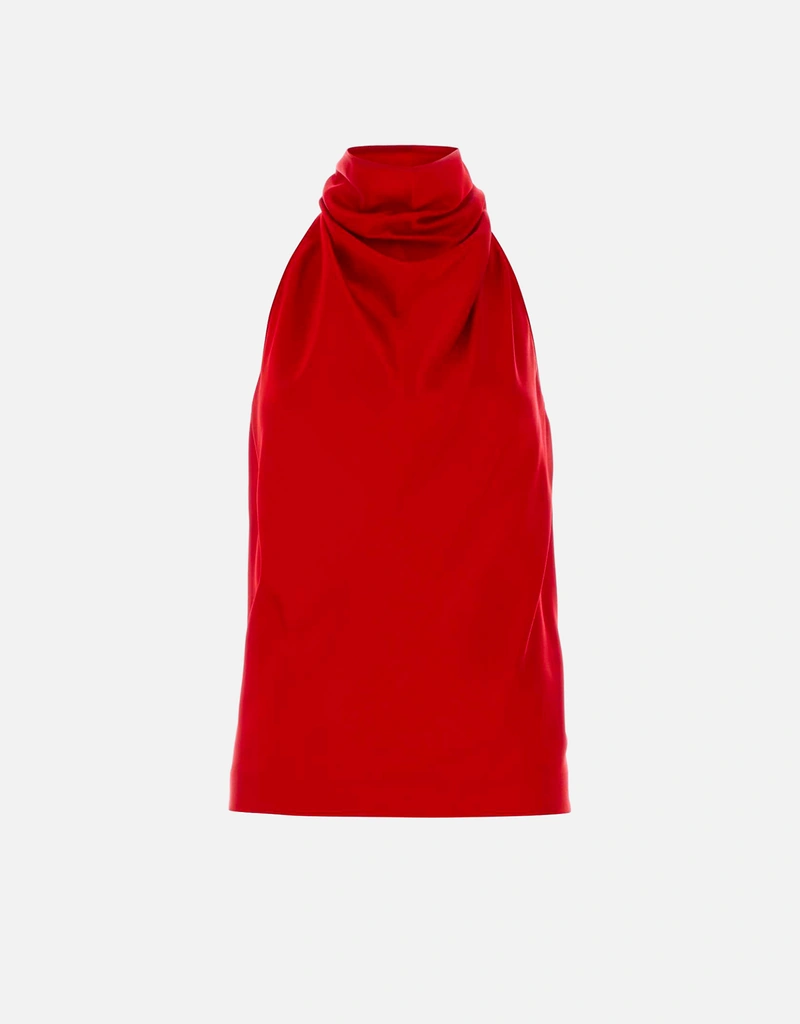 Stella McCartney レッドサテン ドレープバックレストップ (すべての
