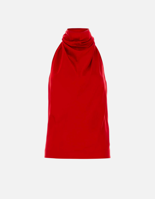 【Stella McCartney×】ドレープサテントップス/M Stella McCartney レッドサテン ドレープバックレストップ (すべての