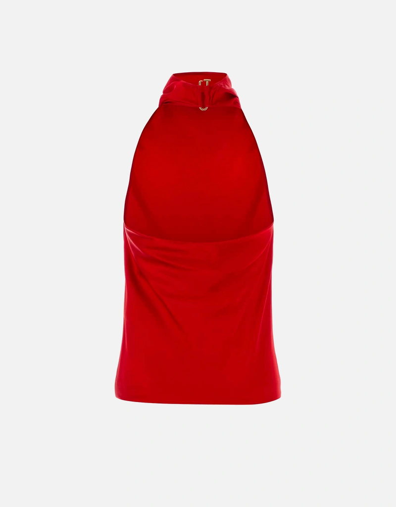 Stella McCartney レッドサテン ドレープバックレストップ (すべての