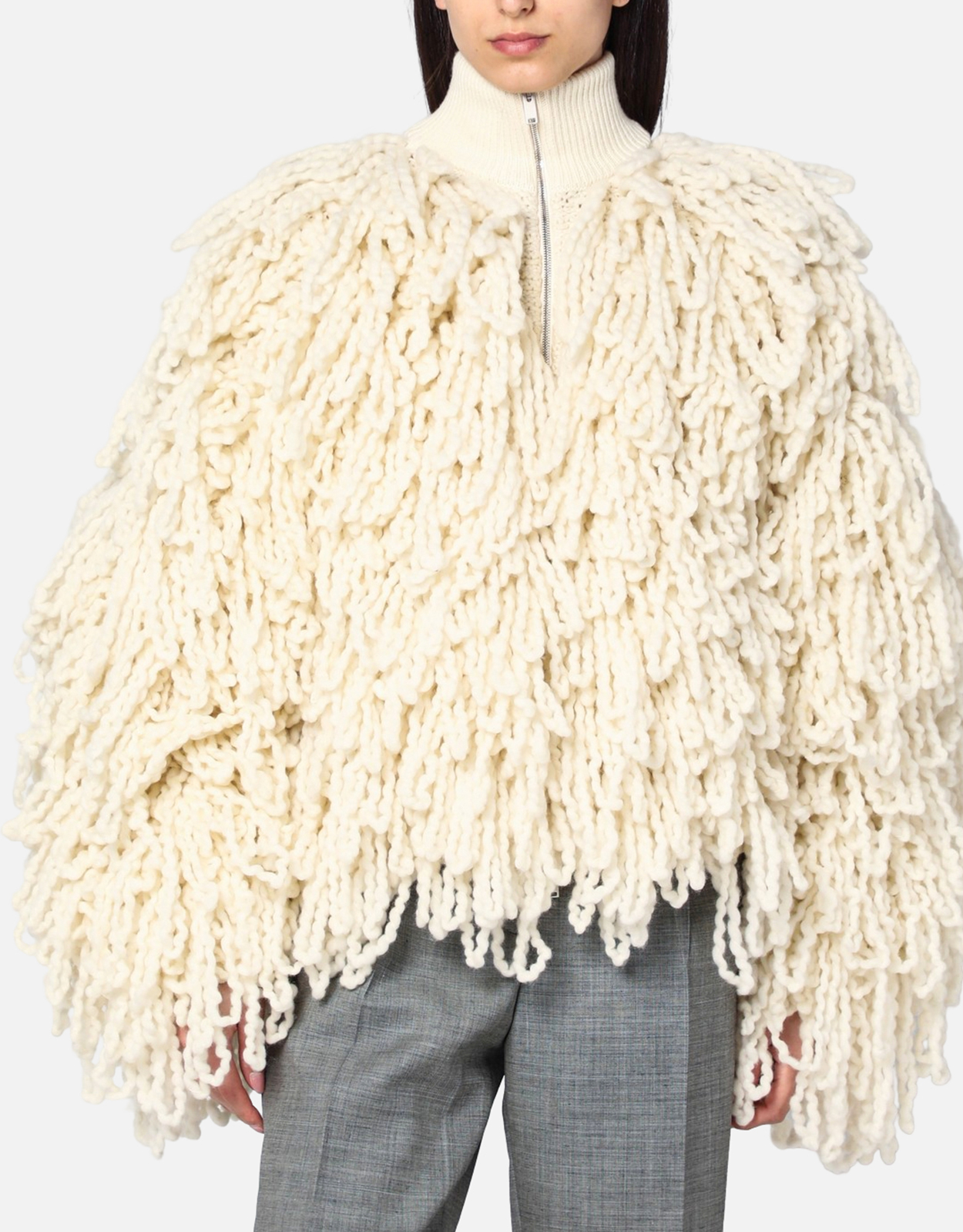 Stella McCartney Stella McCartney White Wool Bomber Jacket With Fringes - S　ステラ マッカートニー フリンジ付きホワイト ウール ボンバー ジャケット - S