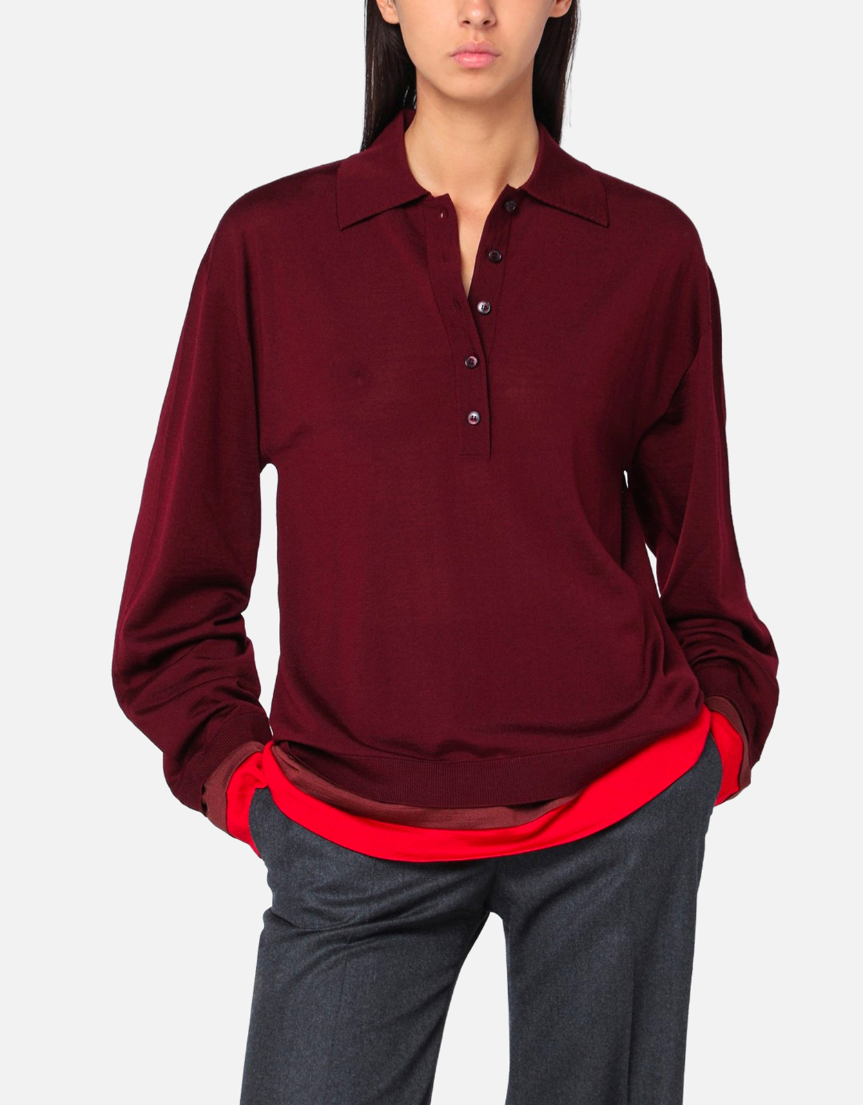 Stella McCartney Stella McCartney Layered Bordeaux Wool Polo - S　ステラ マッカートニー レイヤード ボルドー ウール ポロシャツ - S