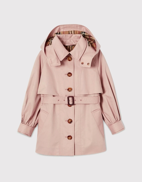 detachable hood cotton twill trench coat
