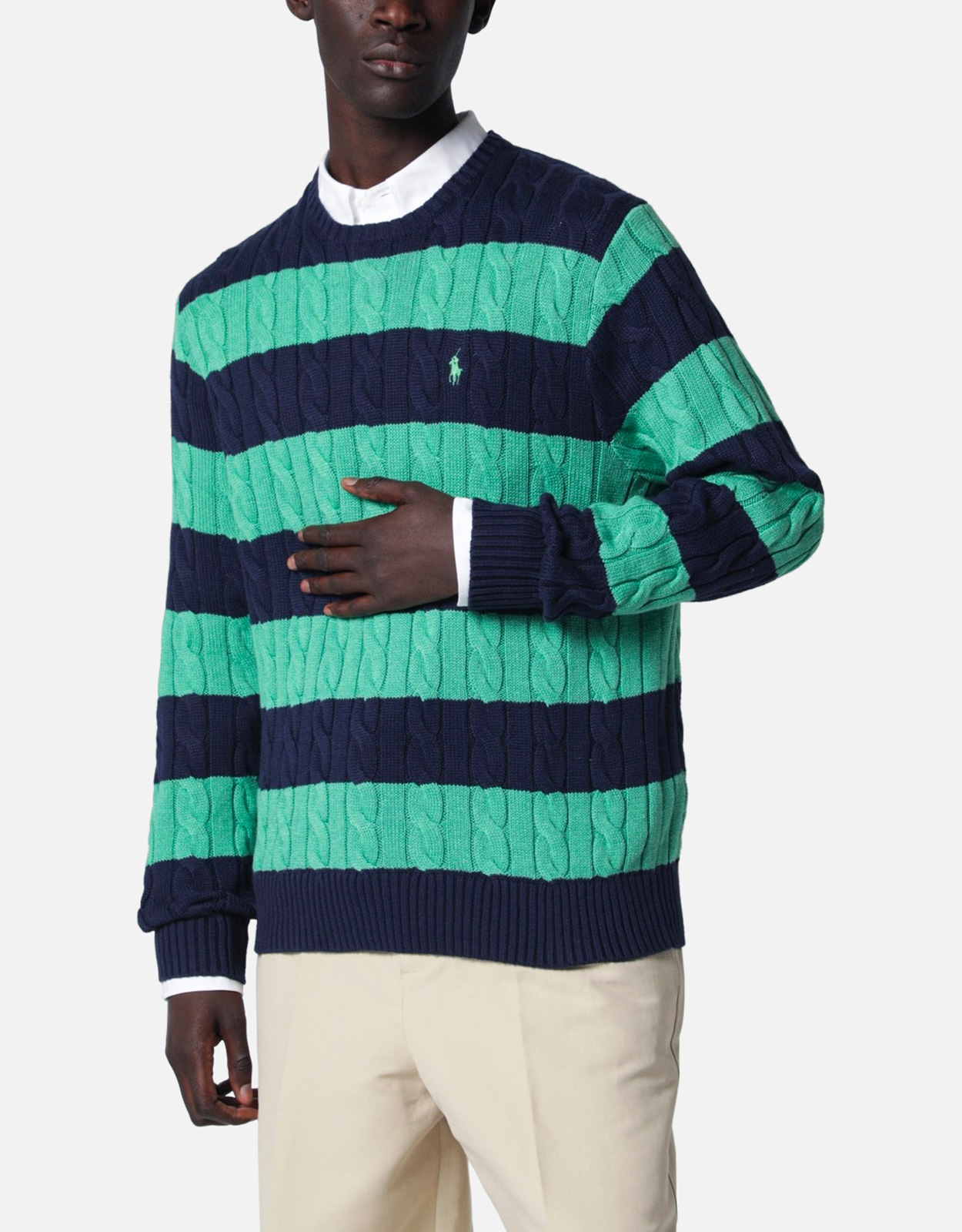 Polo Ralph Lauren メンズネイビーブルーグリーンストライプケーブル