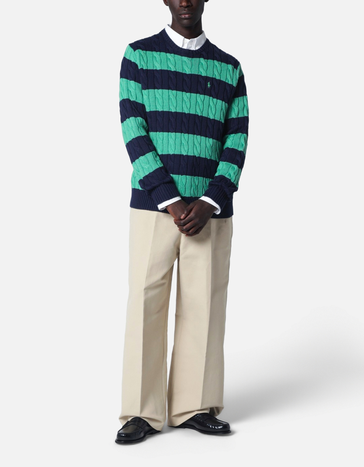 Polo Ralph Lauren メンズネイビーブルーグリーンストライプケーブル