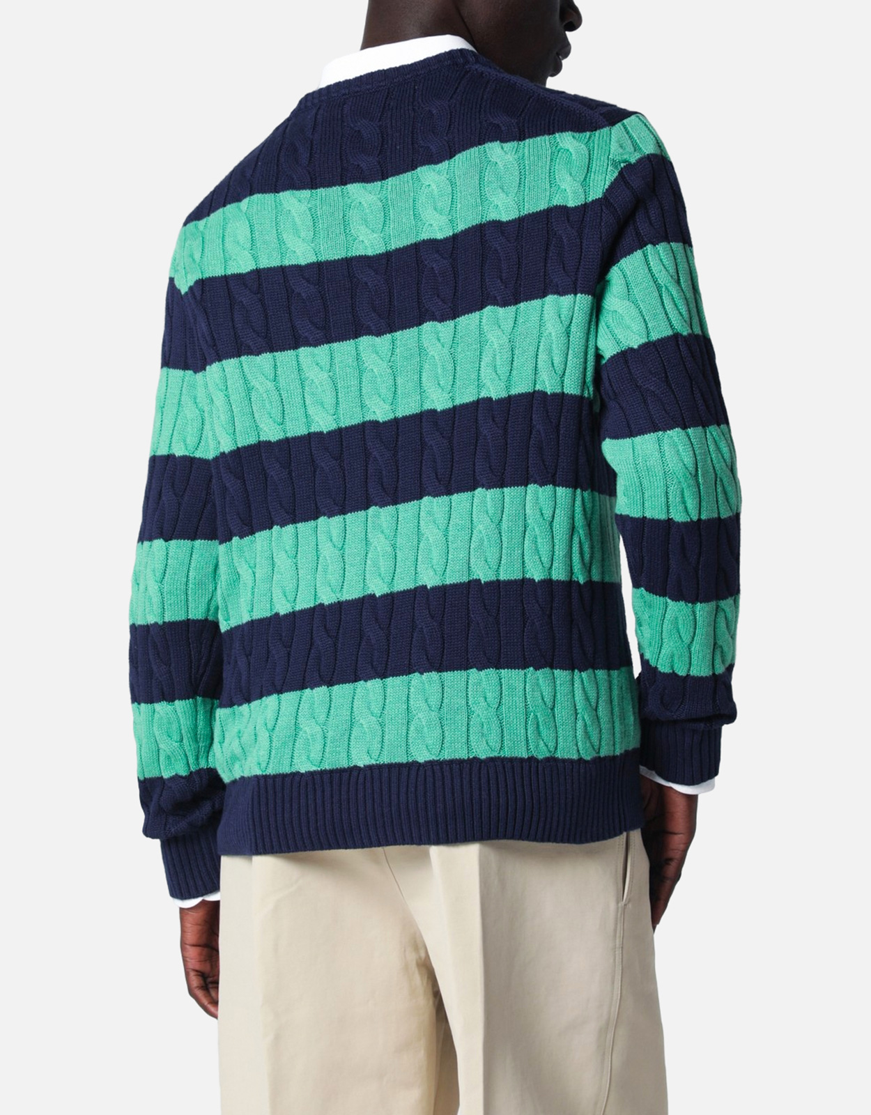 Polo Ralph Lauren メンズネイビーブルーグリーンストライプケーブル