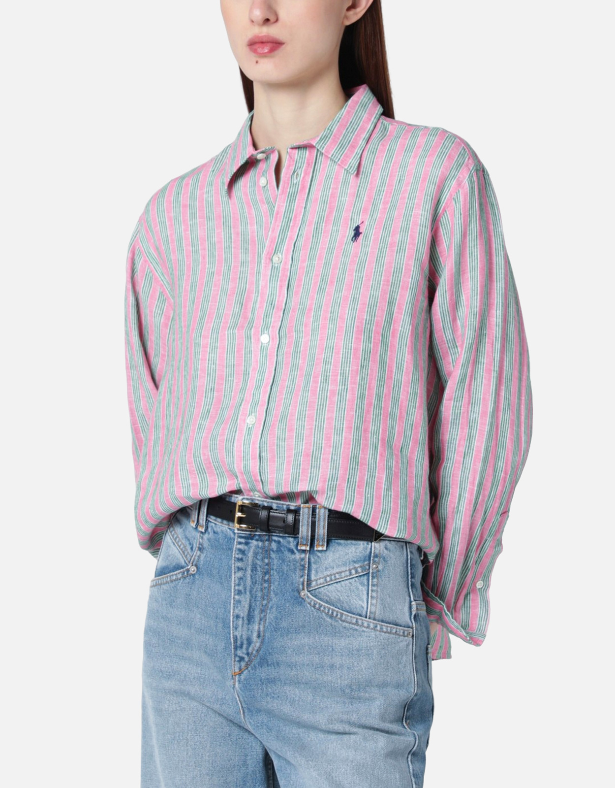 Polo Ralph Lauren ストライプクロップドボクシーフィットリネンシャツ