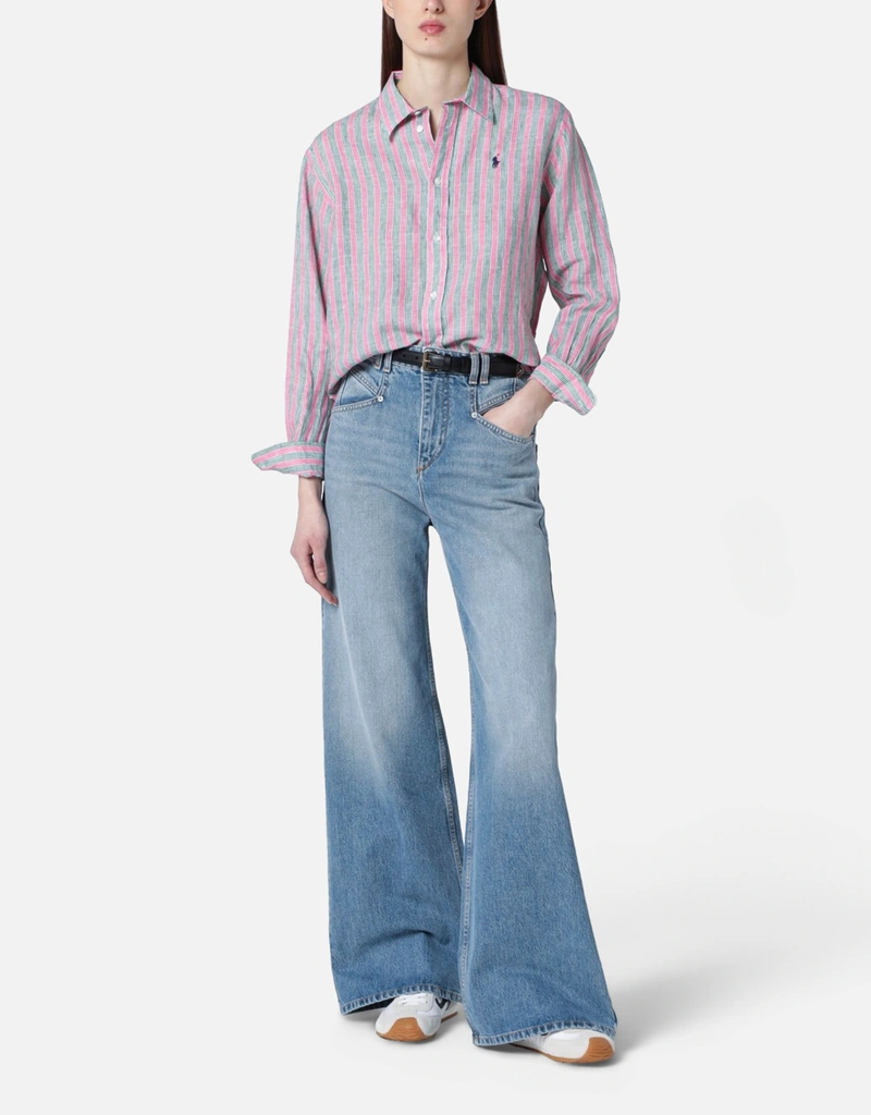 Polo Ralph Lauren ストライプクロップドボクシーフィットリネンシャツ