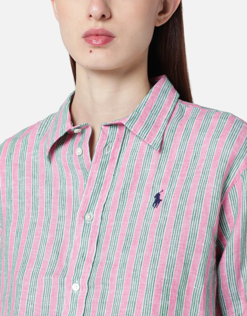 Polo Ralph Lauren ストライプクロップドボクシーフィットリネンシャツ