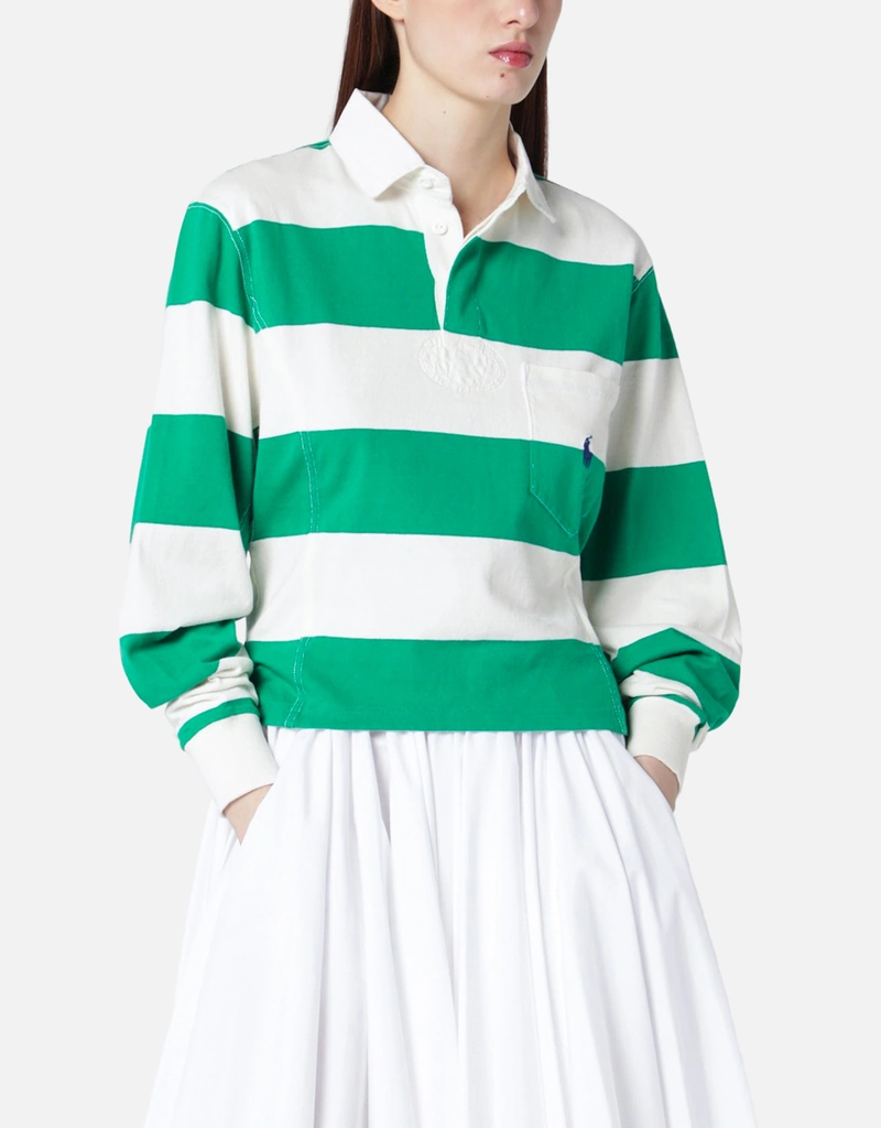 Polo Ralph Lauren ホワイトグリーンストライプポロシャツ (トップス