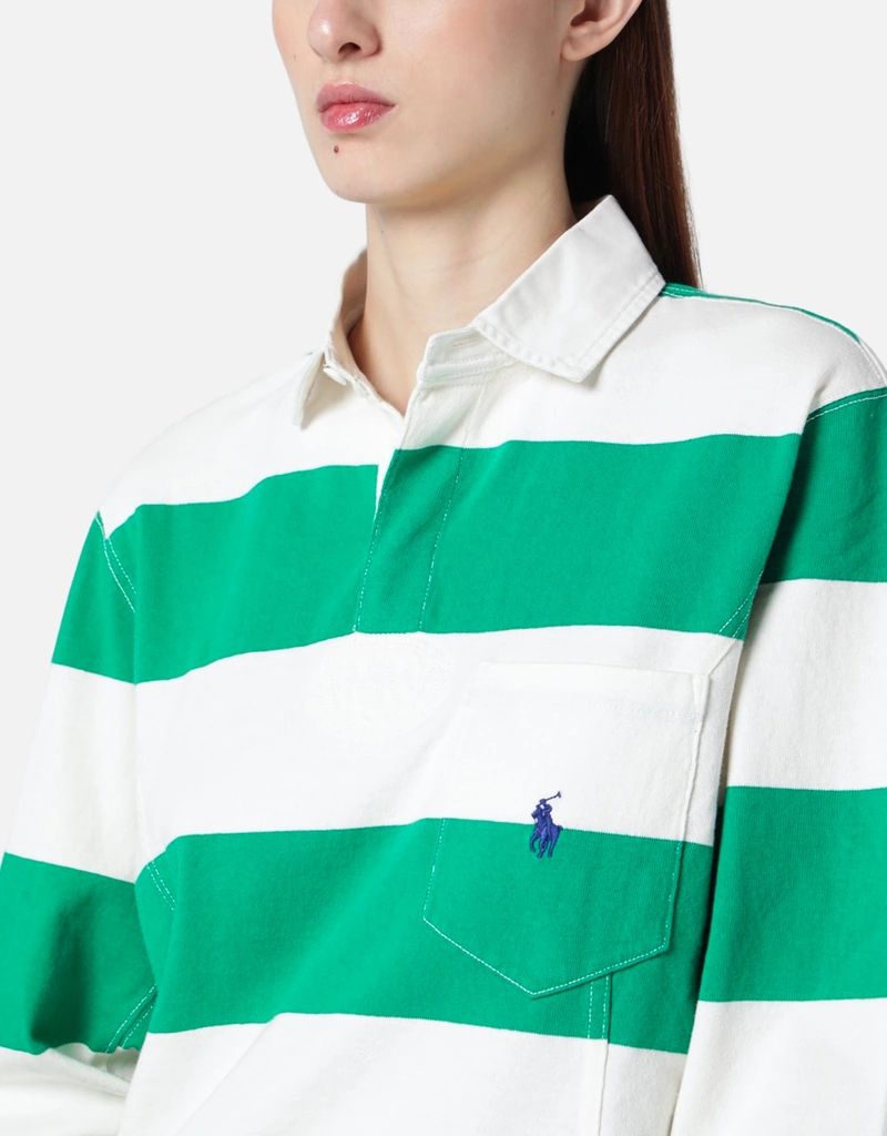 Polo Ralph Lauren ホワイトグリーンストライプポロシャツ (トップス
