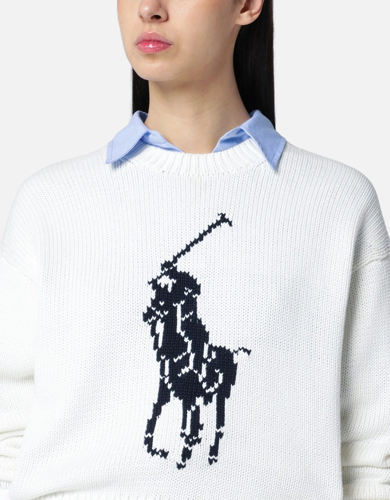 Polo Ralph Lauren ホワイトコットンロゴイントレシャセーター