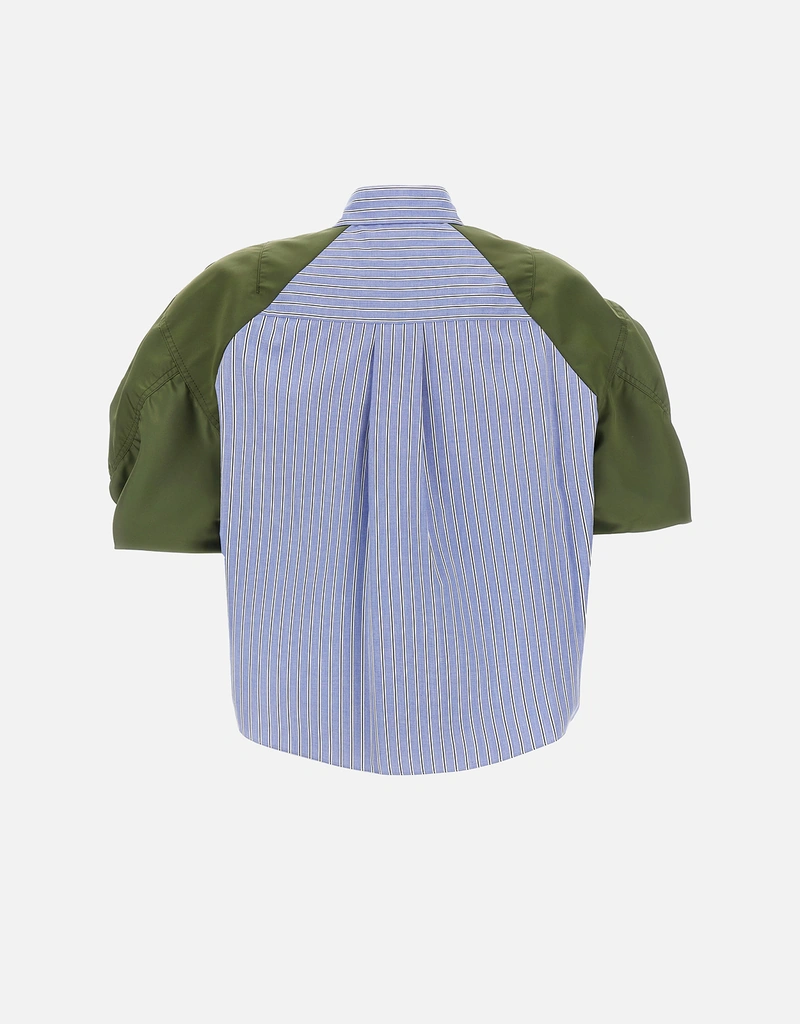 Sacai ストライプ コットンポプリン ボンバースリーブ クロップシャツ