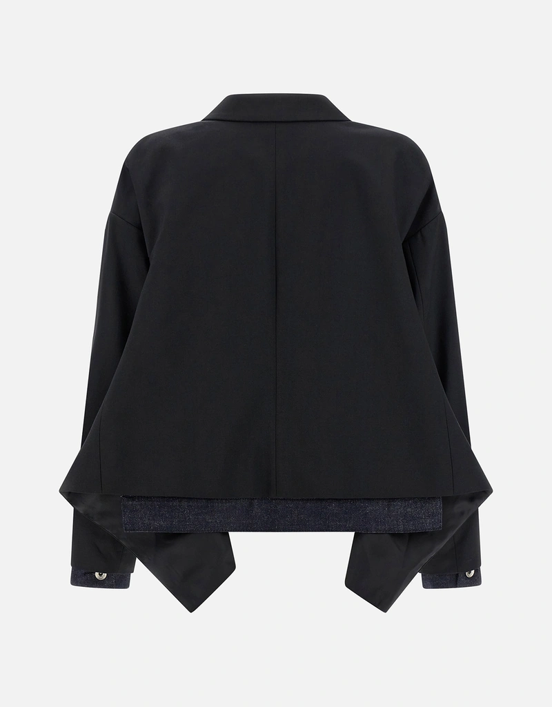 Sacai スーティング×デニム ウールブレンド ダブルブレストクロップ