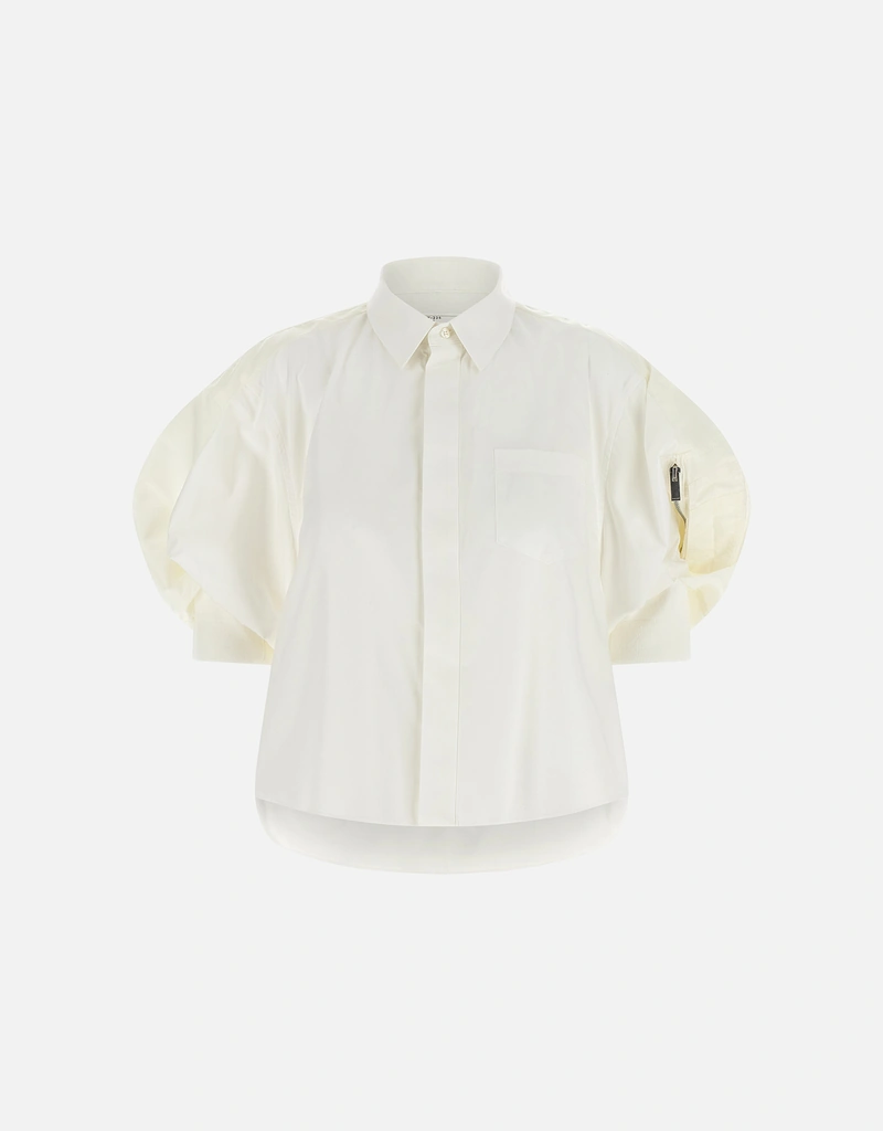 Sacai コットンポリエステルパフボンバースリーブクロップシャツ