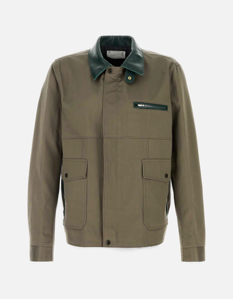 Sacai メンズコットンレザー襟隠しジップジャケット (すべての新品