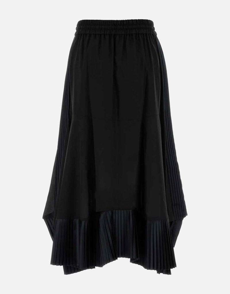Sacai ブラックコットンプリーツアシンメトリーヘムスカート (すべての
