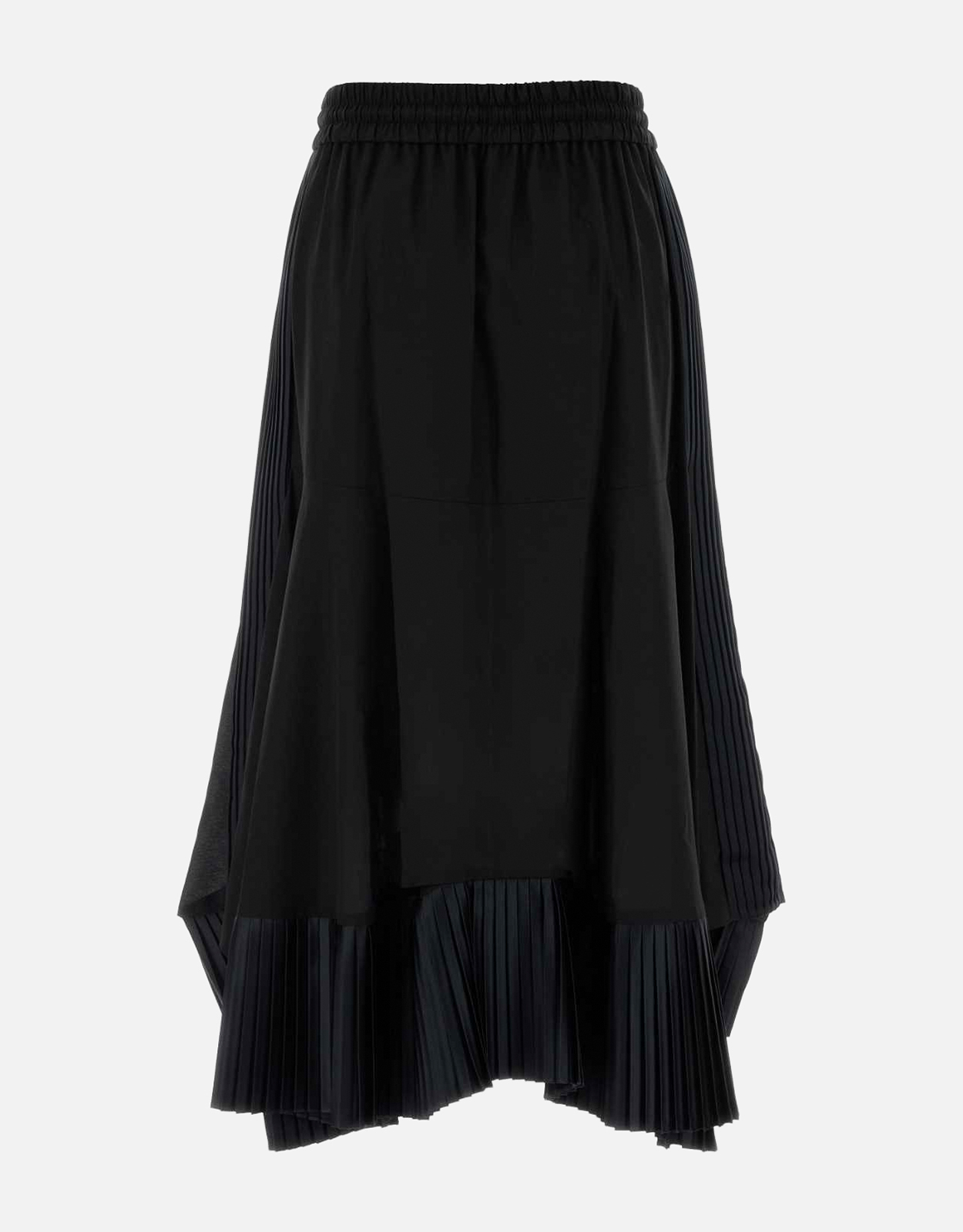 Sacai ブラックコットンプリーツアシンメトリーヘムスカート (すべての