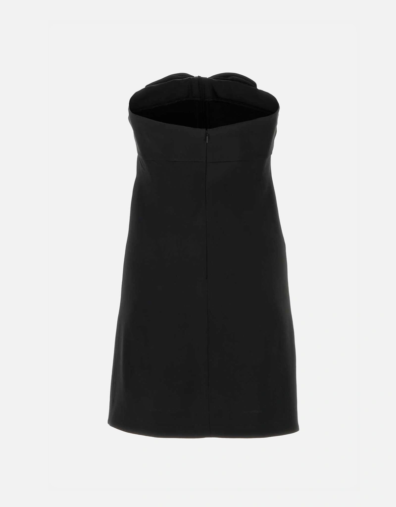 black mini dress with train ASHLEYlauren 4927 – Satin Mini Dress with Beaded Mesh Bodice