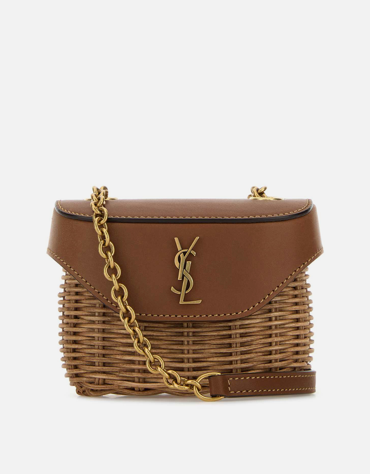 Yves Saint Laurent ブラウンケース　AJIOKA Saint Laurent Micro Box Osier And Calfskin Leather Crossbody Bag
