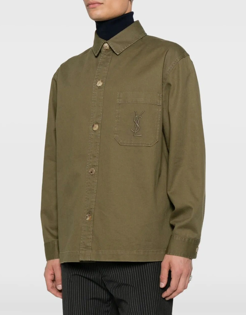 Saint Laurent Men's Cassandre Overshirt in Cotton Linen Gabardine