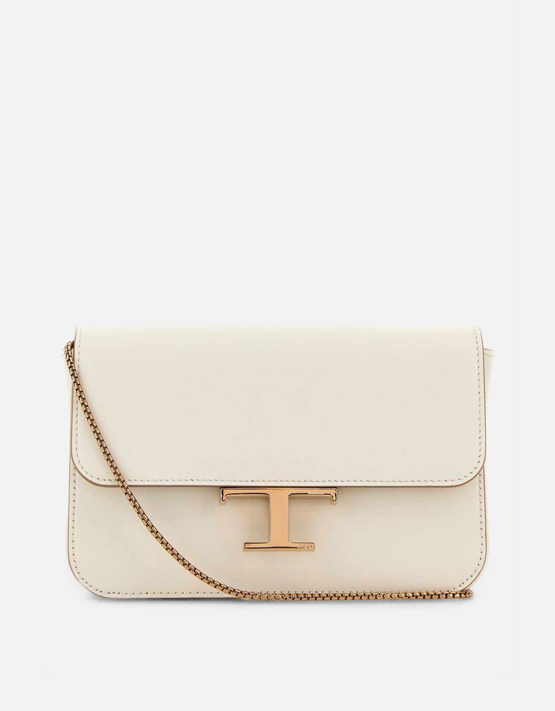 TOD'S ホワイトレザー コンパクトバッグH I911 Woman WHITE T Timeless Shopping Bag in Leather Medium