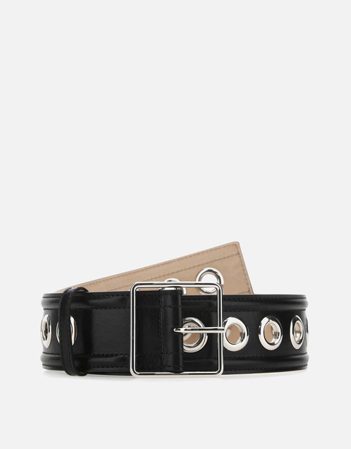 Alexander McQueen Calfskin Leather Eyelet Medium Waist Belt