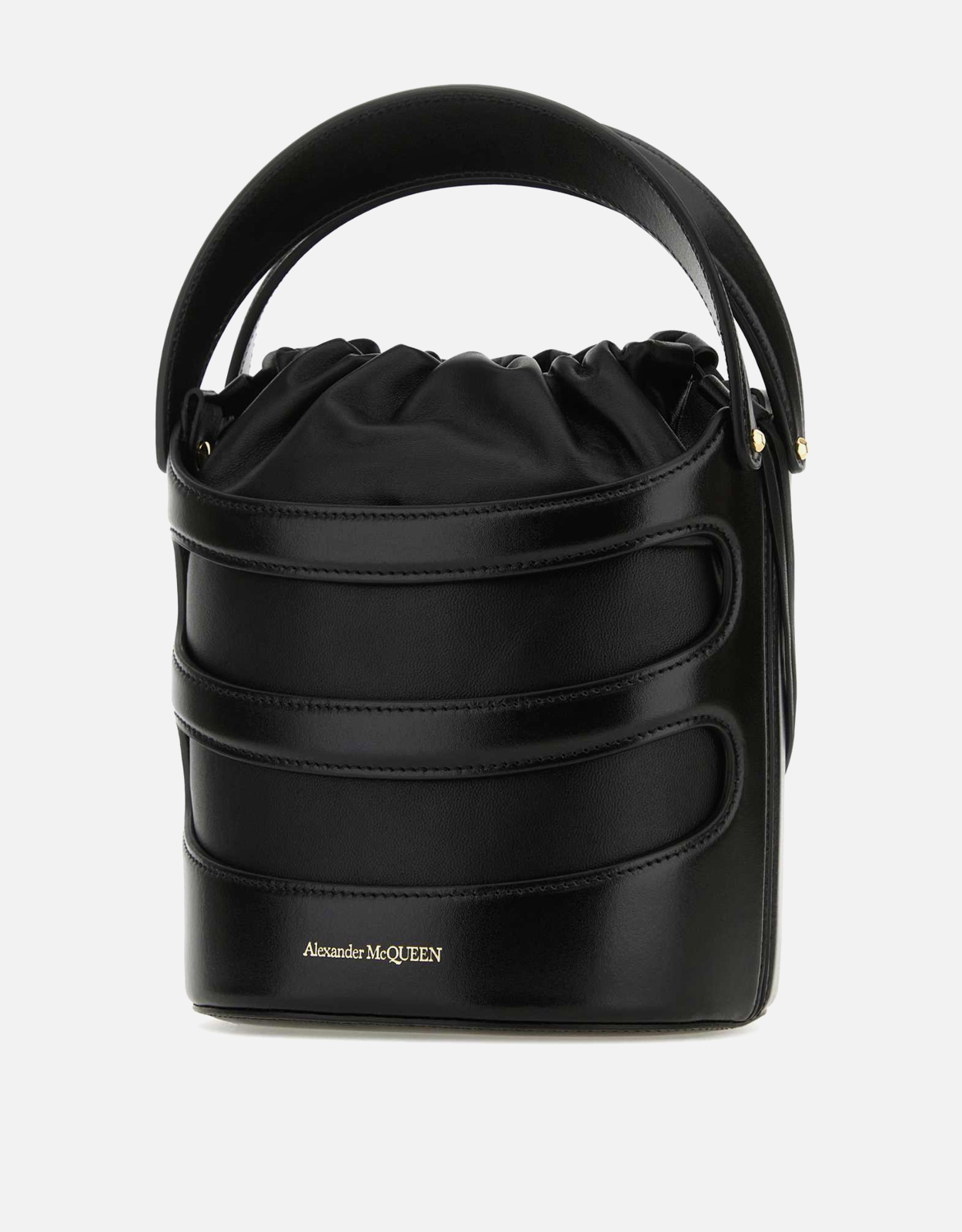 Alexander McQueen ブラックレザーザライズバケットバッグ () IFCHIC.COM