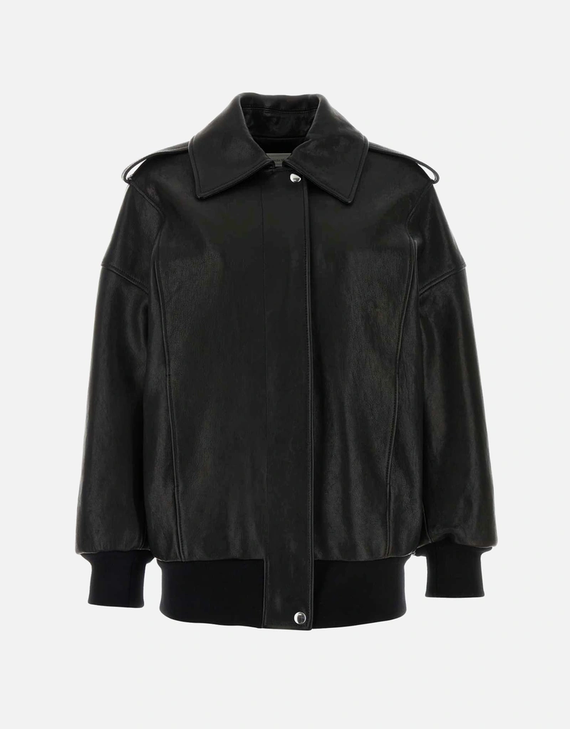 Alexander McQueen ブラックレザーオーバーサイズジャケット () IFCHIC.COM Alexander McQueen ブラックレザーオーバーサイズジャケット () IFCHIC.COM