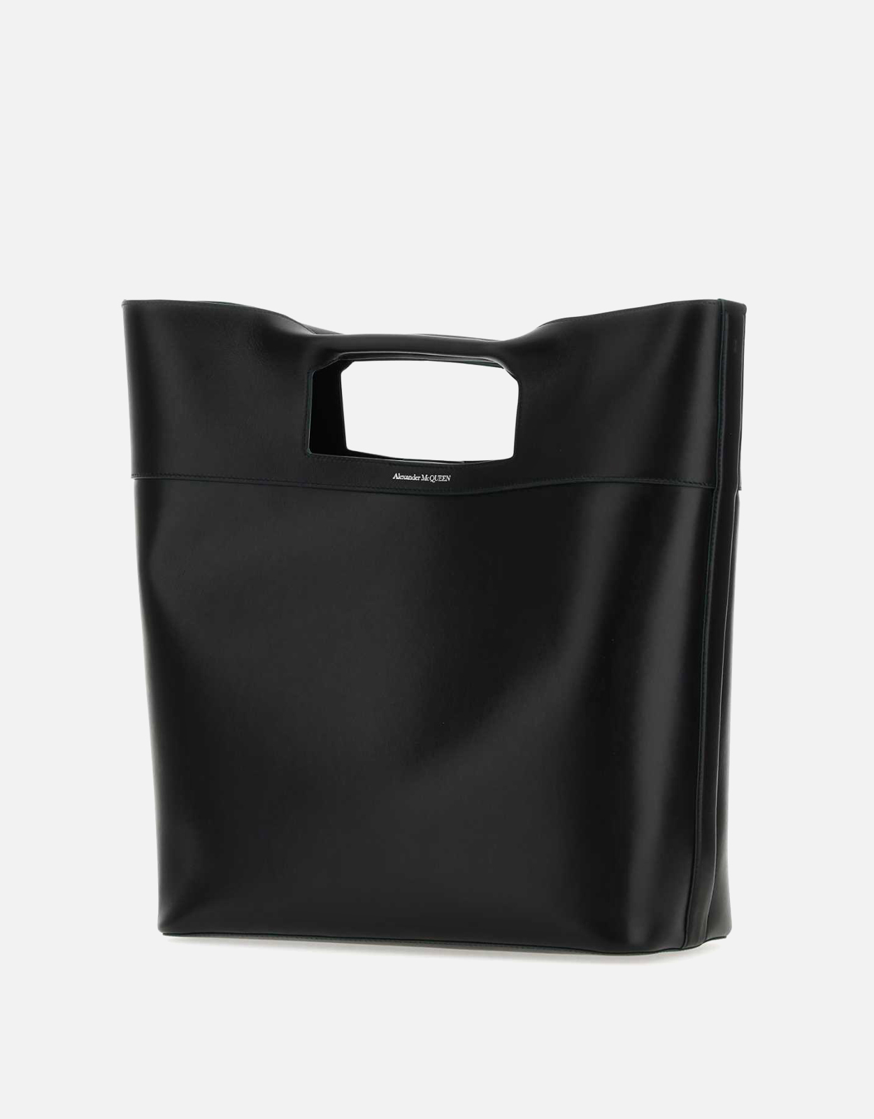 Alexander McQueen メンズブラックレザースクエアボウショッピング