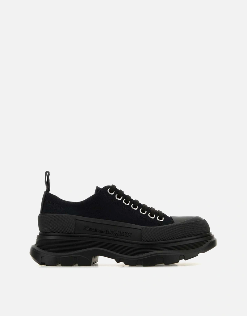 Alexander McQueen ブラックキャンバストレッドスリックスニーカー Alexander McQueen ブラックキャンバストレッドスリックスニーカー