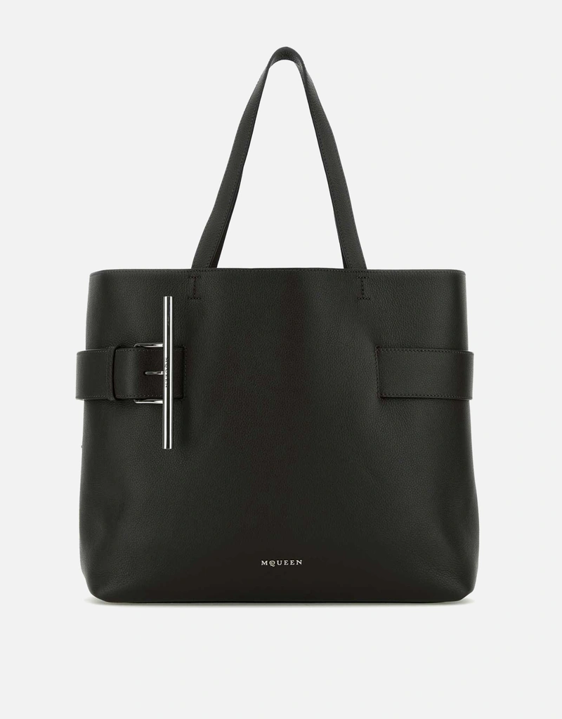 Alexander McQueen ブラックレザーTバーショッピングバッグ () IFCHIC.COM