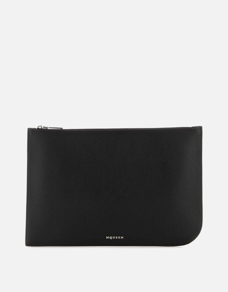 Alexander McQueen メンズブラックレザービッグスリングポーチ Alexander McQueen メンズブラックレザービッグスリングポーチ