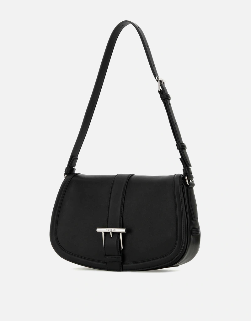 Alexander McQueen Black Leather Large Satchel Crossbody Bag