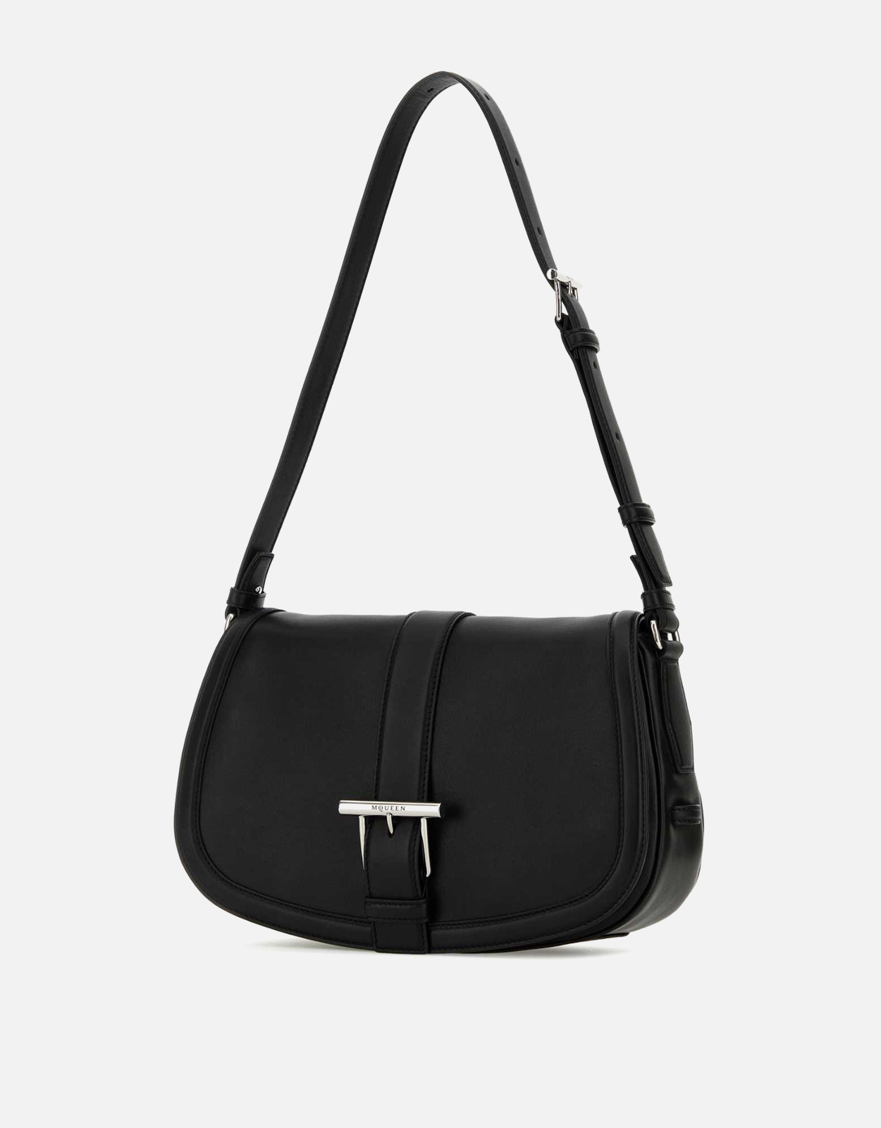 Alexander McQueen ブラックレザーラージサッチェルクロスボディバッグ