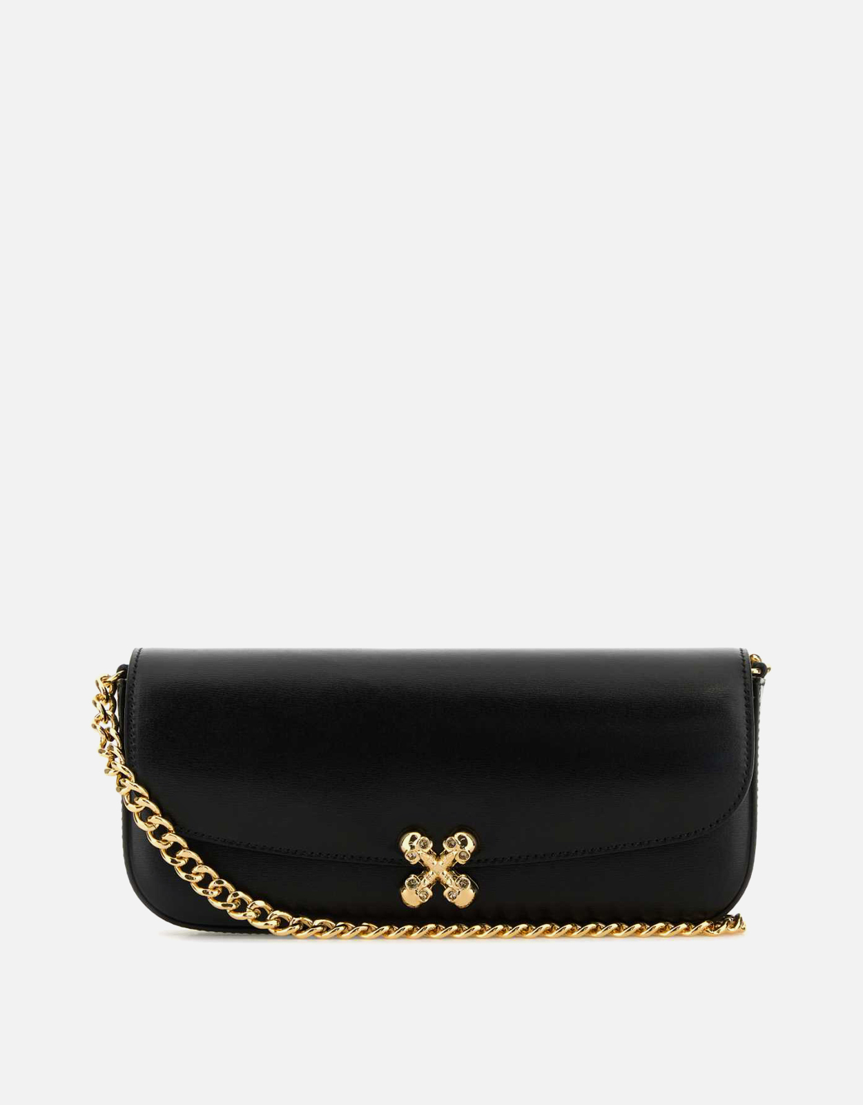 Alexander McQueen ブラックレザー スカルフラワークロスボディバッグ