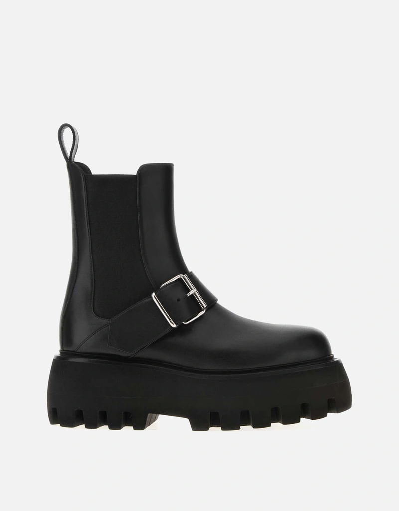 Alexander McQueen ブラックスムースカーフレザーソファバックル
