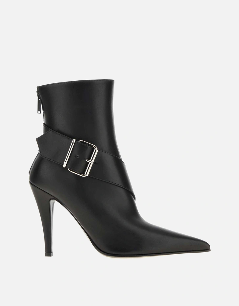 Alexander McQueen ヘロンバックルスムースレザーポインテッドトゥ