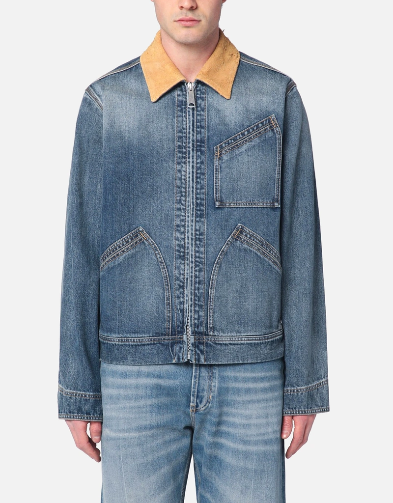 Alexander McQueen メンズ スエードカラー デニムジャケット (すべての
