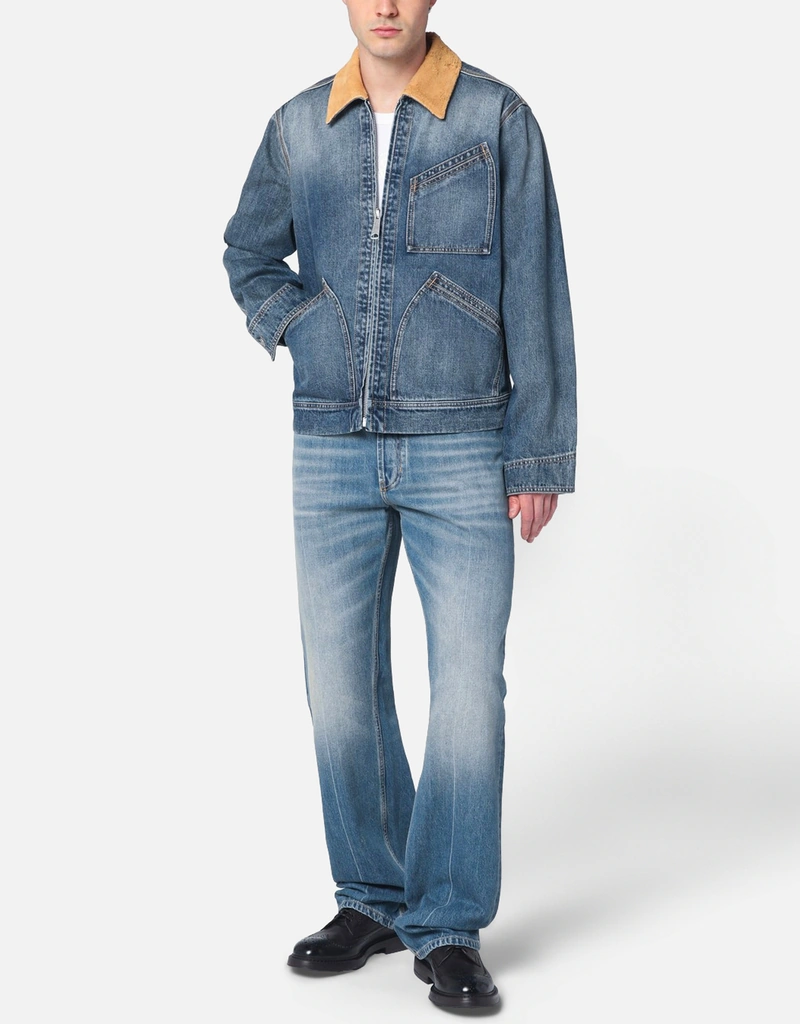 Alexander McQueen メンズ スエードカラー デニムジャケット (すべての Alexander McQueen メンズ スエードカラー デニムジャケット (すべての