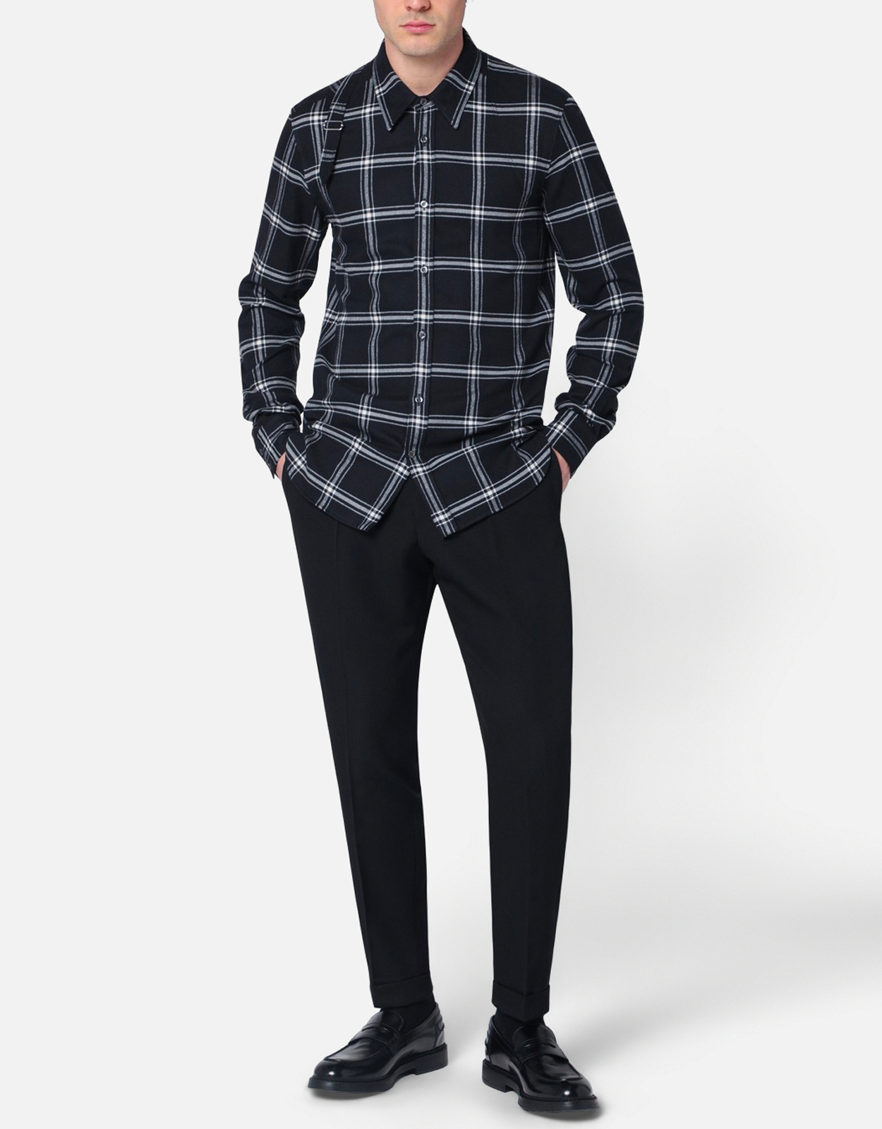 Alexander McQueen メンズ ツインニードル ハーネス コットン チェック