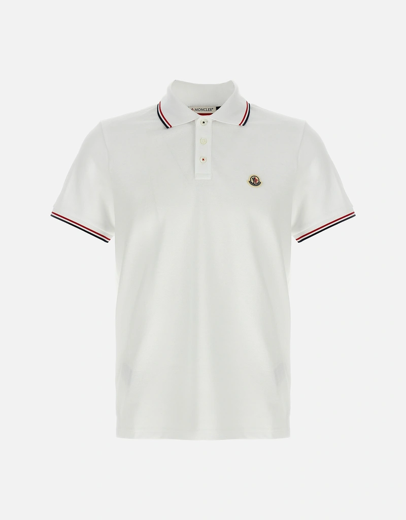 美品✨即日発送‼️MONCLER ホワイト ポロシャツ トリコロール Moncler メンズ トリコロールトリム コットンピケ スリムフィット