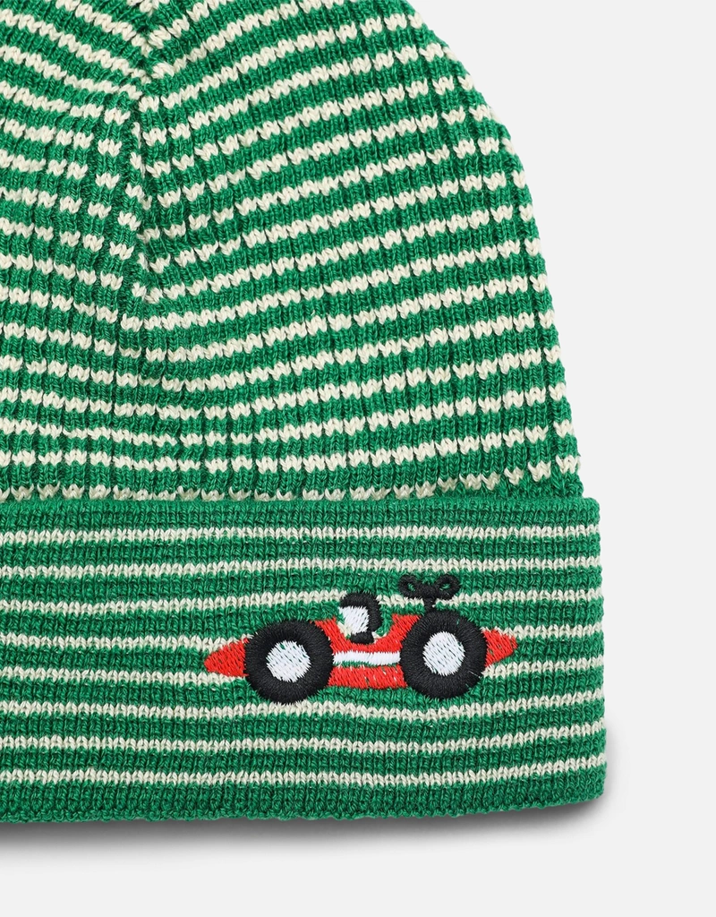 Bobo Choses キッズ グリーンホワイトストライプ レースカー ビーニー