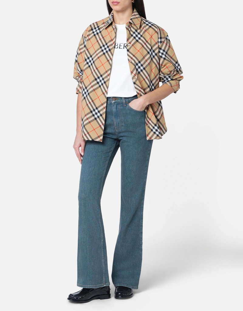Burberry チェック柄ポケット付きミッドブルージーンズ (パンツ