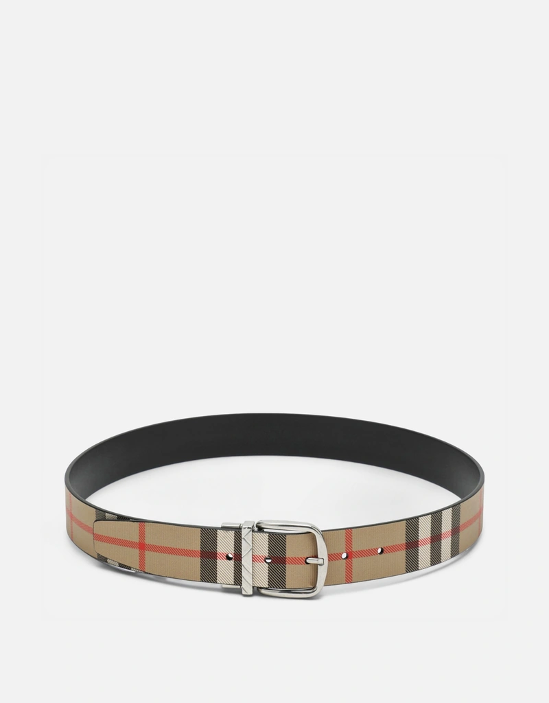 Burberry メンズリバーシブルチェックカーフレザーベルト (ベルト