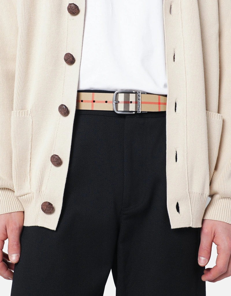 Burberry メンズリバーシブルチェックカーフレザーベルト (ベルト