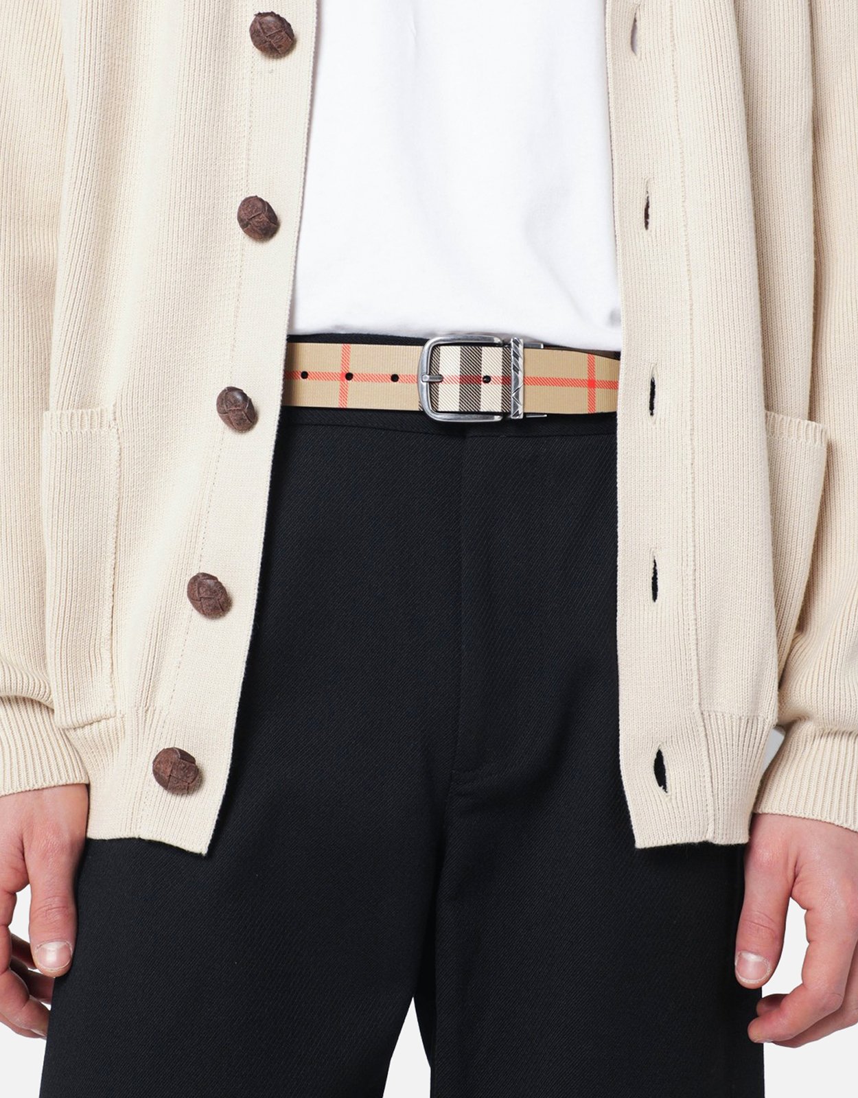 Burberry メンズリバーシブルチェックカーフレザーベルト (ベルト