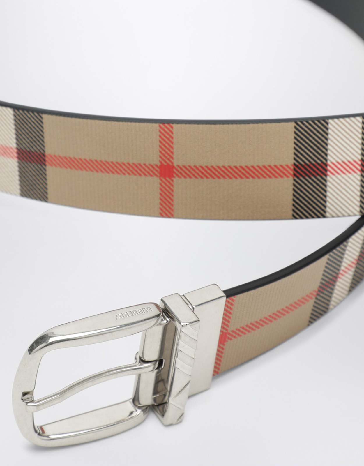 Burberry メンズリバーシブルチェックカーフレザーベルト (ベルト